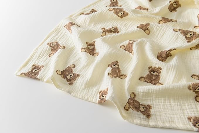 Little Jump 2-Pack Cotton Muslin Swaddle Blankets for Baby Boys Girls Unisex - Boho Teddy Bear Baby Blanket Nursery Swaddling Blankets- Large 47 x 47 inches Receiving Blanket Neutral (Teddy Bear)