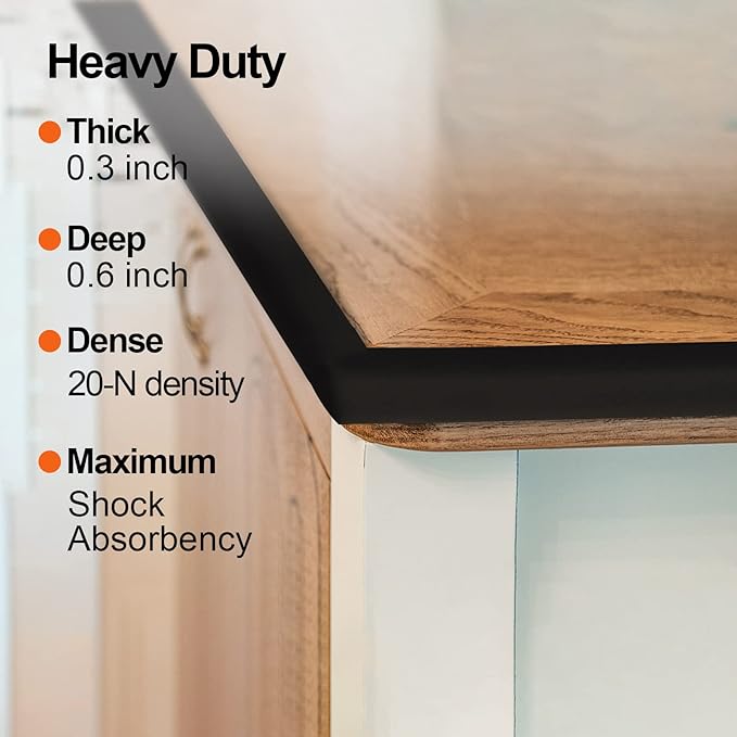 Baby Proofing Edge and Corner Guards, Safety 3M Pre-Taped Furniture Bumper, [16.40ft Edge + 4 Corners] Baby Corner Protector for Fireplace, Table, Stair, Cabinet (Black)