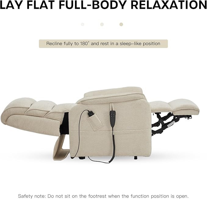 DYNOX 350 LBS Power Lift Recliner Chair for Elderly, Medium Size Dual Motor Lay Flat Infinite Positions Recliner with Heat & Massage(9188,Chenille,Beige)