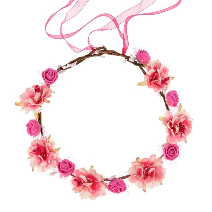 DDazzling Girls Breath Crown Flower Girl crown Floral Headband Wedding Hair Wreath Photo Props (Rose)