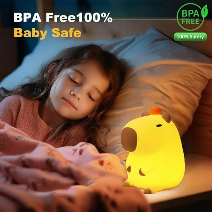 Capybara Kids Night Light, Portable USB Rechargeable Animal Light Touch Control Light, Silicone Night Light with Timer Function, Christmas Gift for Kids