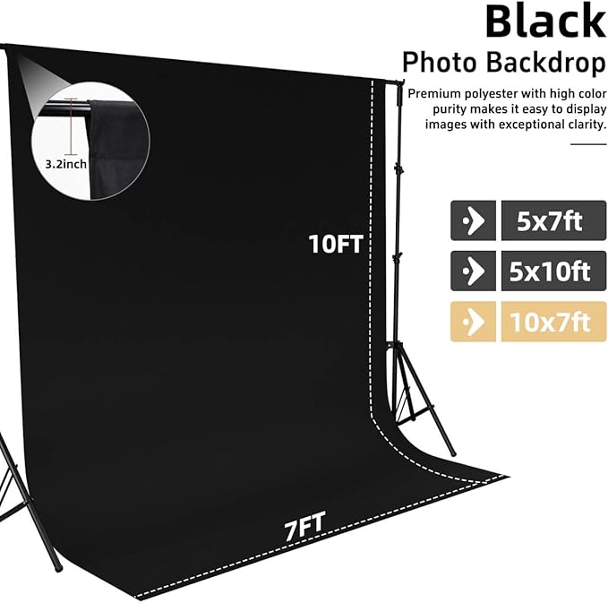 Black Backdrop,10x7FT Black Photo Backdrop for Photography Background Backdrops Curtain for Portraits Studio Photoshoot Halloween Party Screen Video Recording