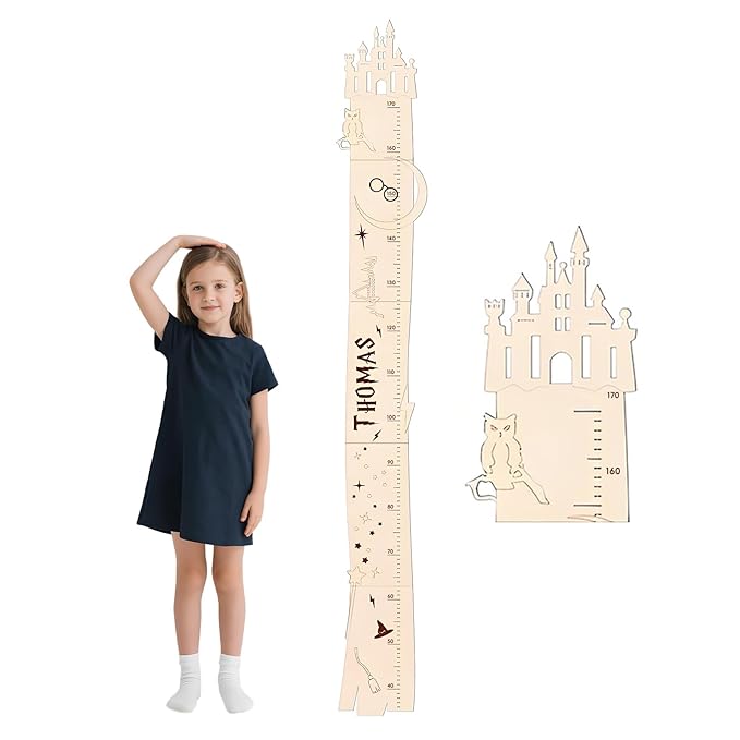 Personalized Growth Chart for Wall, Height Growth for Kids, Wooden Name Ruler for Nursery and Playroom, Baby Shower Gift (Castle)