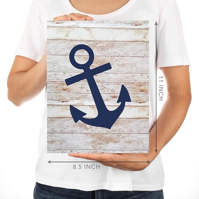 Andaz Press Ocean Nautical Sailor Theme Nursery Kids Bedroom Hanging Wall Art Decor, 8.5x11-inch, Rustic Distressed Wood, Anchor, Lighthouse, Whale, 6-Pack, Unframed Room Poster