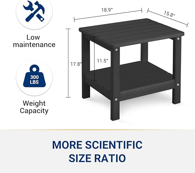 UDPATIO Outdoor Side Table for Patio, 2PCS 19 x 16 inches Adirondack Table Poolside Patio Table, HDPE End Table for Outside Backyard Pool Indoor Companion, 2 Tiers