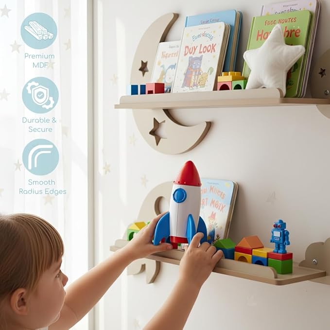 SYNOVA Nursery Book Shelves, Set of 3 Floating Shelves for Kids Room, Nursery Decor for Baby Room, Toddler Room Organizer, Kids and Baby Furniture, Playroom Decor