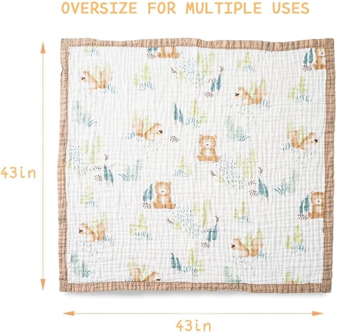 BATTILO PTY 6 Layer Muslin Baby Blankets, Nursery Blankets for Boys Girls, Swaddle Blankets Babt Blanket Neutral Soft Lightweight Toddler and Kids Throw Blankets (Coffee Squirrel)