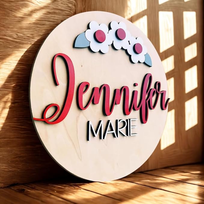 Personalized Wooden Name Sign - Custom Baby Name Signs for Nursery & Kids Room Decor - Baby Announcement Sign - Name Wall Art - Wooden Letters for Wall - Custom Round Nursery Name Sign (Design 5)