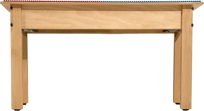 Time-2-Play Kids Wooden Rectangular Lego Compatible Play Table 30.75" W with 14" Long Maple Legs & Built in Shelf, Birch Plywood Montessori Activity Desk for Toddlers [Red & Blue]