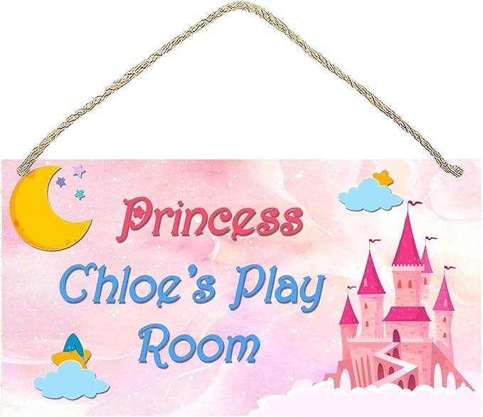 Personalized Name's Pretty Pink castle & stars princess decor Nursery Kid's Children's Girls Bedroom Door Sign Wood Plaque Sign Wall Decor Gift