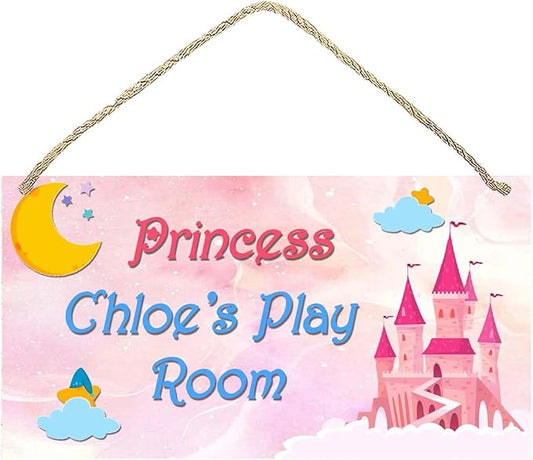 Personalized Name's Pretty Pink castle & stars princess decor Nursery Kid's Children's Girls Bedroom Door Sign Wood Plaque Sign Wall Decor Gift