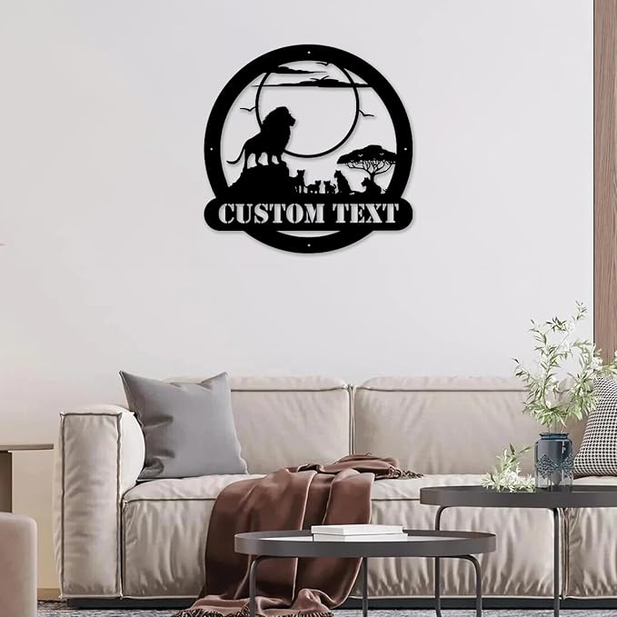 Custom Signs Outdoor Metal, Last/Family Name Signs for Home, Lions Decor for Home, Black Wall Art Indoor or Outdoor, Personalized Birthday/Housewarming Gift for Dad, Father’s Day Gift