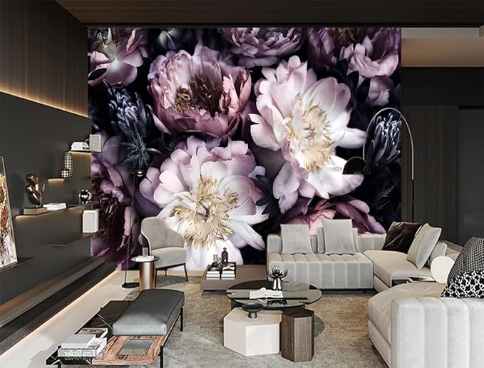 XMPMBM-Purple Peony Floral Fabric Wallpaper Living Room Bedroom Bathroom Wall Mural-W 154" X H 105"（112 Square Foot）