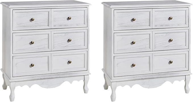 HULALA HOME 3-Drawer Nightstand with Charging Station, Drawer Organizer with Wood Legs, Farmhouse Solid Wood Nightstand Set of 2(White)