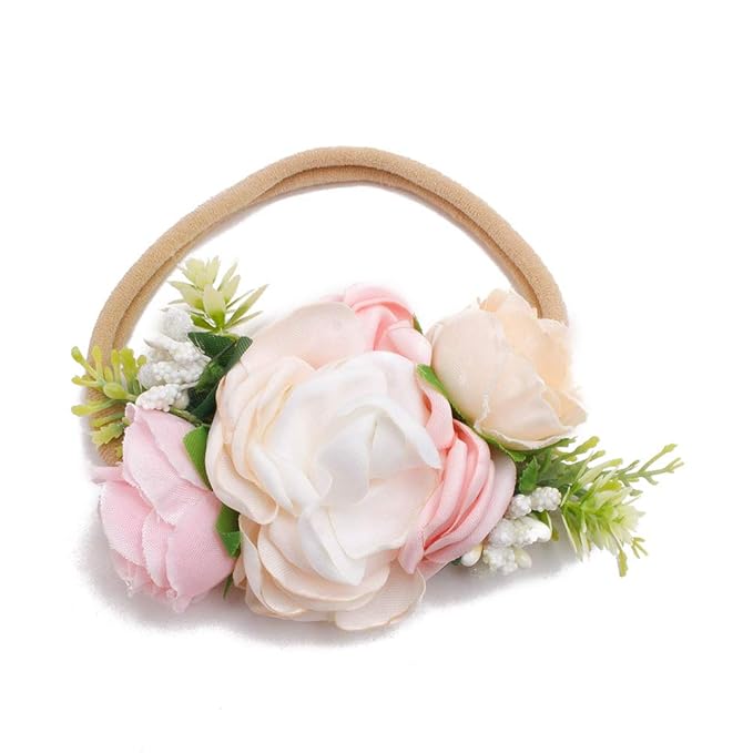 Baby Girl Floral Headbands- 3pcs Nylon Headband Handmade Flower Crown Elastic Hairband Newborn Toddler Hair Accessories Gifts for Girls （1-6 years old）