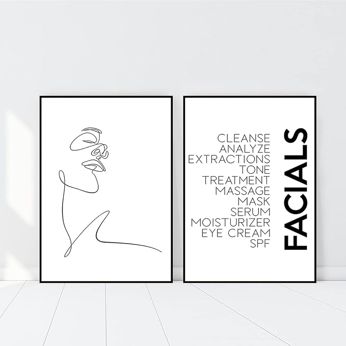 LUHDFYS Minimalist Wall Art Prints Black and White Abstract Line Art Facials Quotes Wall Art Spa Beauty Decor Woman Face Sketch One Line Drawing Wall Art Unframed (12x16Inch Unframed)