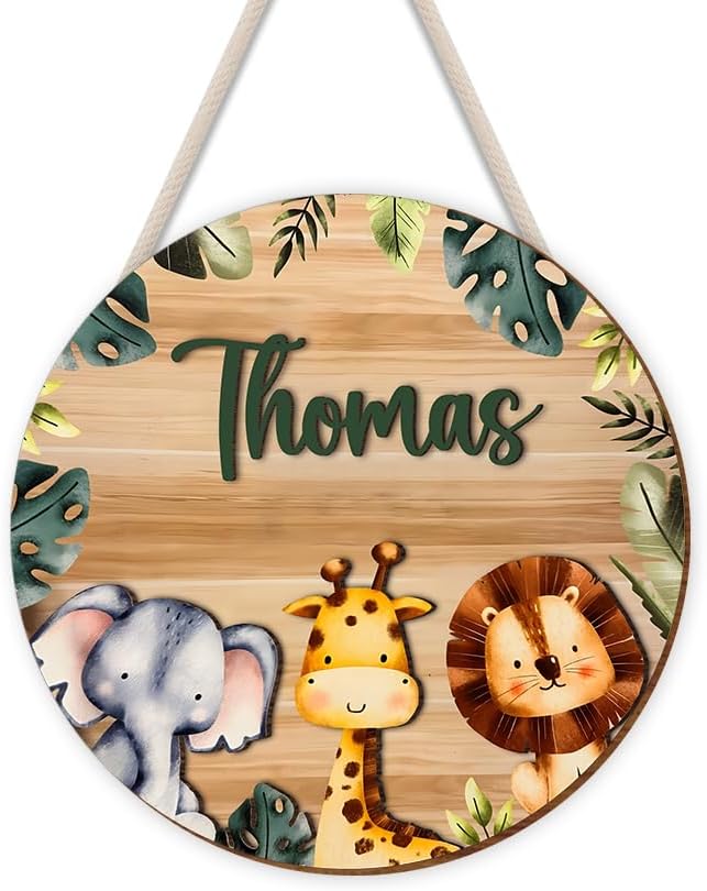 Custom Name Wooden Door Sign | Animal Wall Art | Nursery Decor, Bedroom Decoration, Playroom Wall Hanging, Little Boys & Girls Room Décor