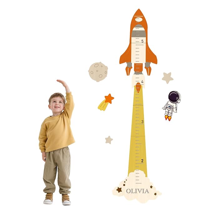 Personalized Wooden Space Theme Growth Chart - Wall Growth Chart Kids,Kid Measuring Growth Chart Ruler,Customized Wood Growth Chart Nurser Bedroom Wall Decor