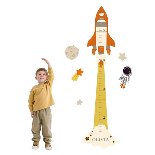 Personalized Wooden Space Theme Growth Chart - Wall Growth Chart Kids,Kid Measuring Growth Chart Ruler,Customized Wood Growth Chart Nurser Bedroom Wall Decor