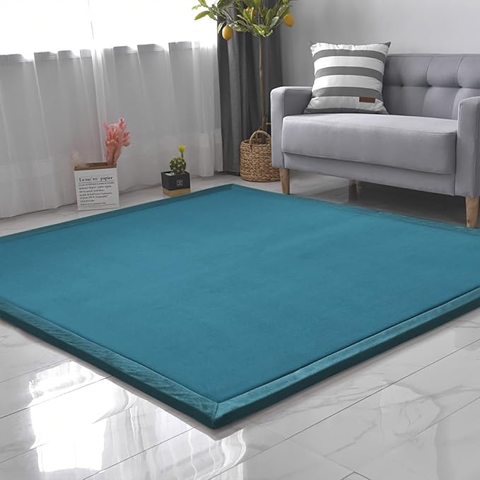 Loartee Nursery Rug Coral Velvet Crawling Rugs Mat Area Rugs Play Crawling Mat(6'8"x7'9", Blue) for Toddler Children Play Mat Yoga Mat Exercise Pads Carpet
