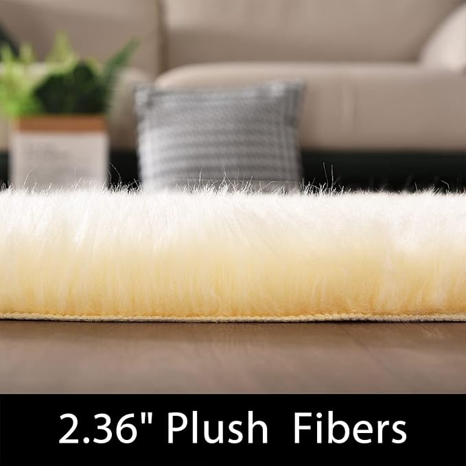 Latepis Yellow Round Rug 3ft Small Circle Faux Sheepskin Fur Rug Fluffy Boho Plush Rug Cute Furry Rugs for Bedroom Cushion Home Decor