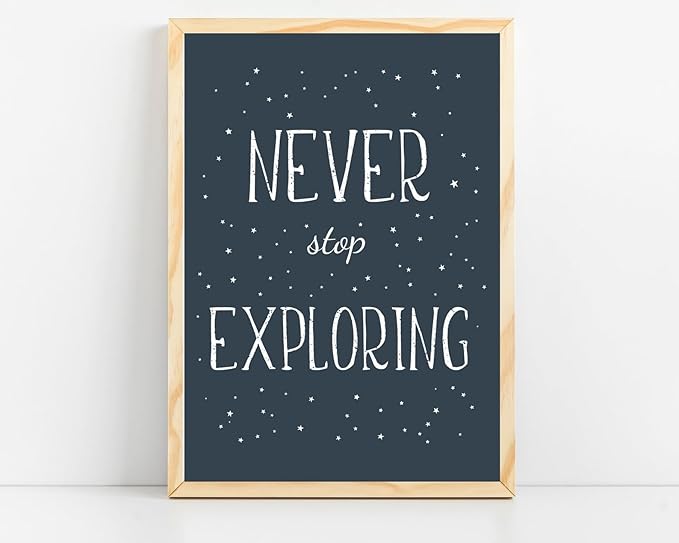 VUVUKU Space Themed Nursery Print Never Stop Exploring Wall Art Outer Decor For Baby Boy Kids Room Poster Child Playroom