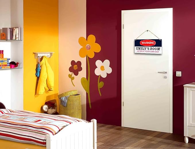 Personalized Name's Red-label warning-styleNursery Kid's Children's Girls Bedroom Door Sign Wood Plaque Sign Wall Decor Gift