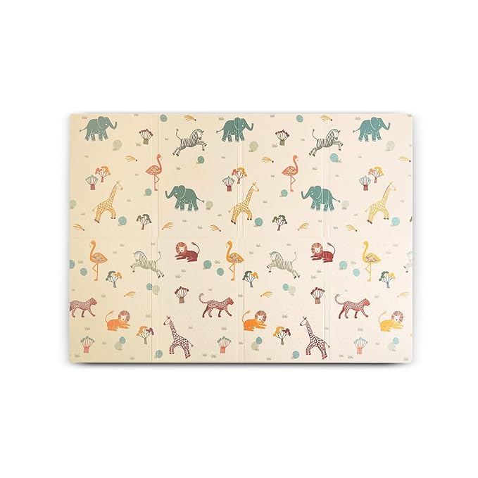 ORIBEL PurePlay Baby Play mat | 79" x 59" | Odour Free | Easy to Clean | Water & Stain-Resistant | Reversible & Foldable | 3 Layer Protection| Scratch Resistant (Savanna Adventure)