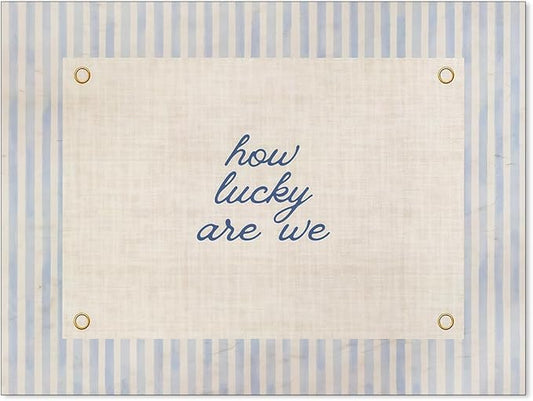 YYS How Lucky Are We Quote Wall Art Navy Blue Positive Affirmations Poster Trendy Minimalist Aesthetic Canvas Prints for Dorm Bedroom Wall Decor 08x10 inch Unframed