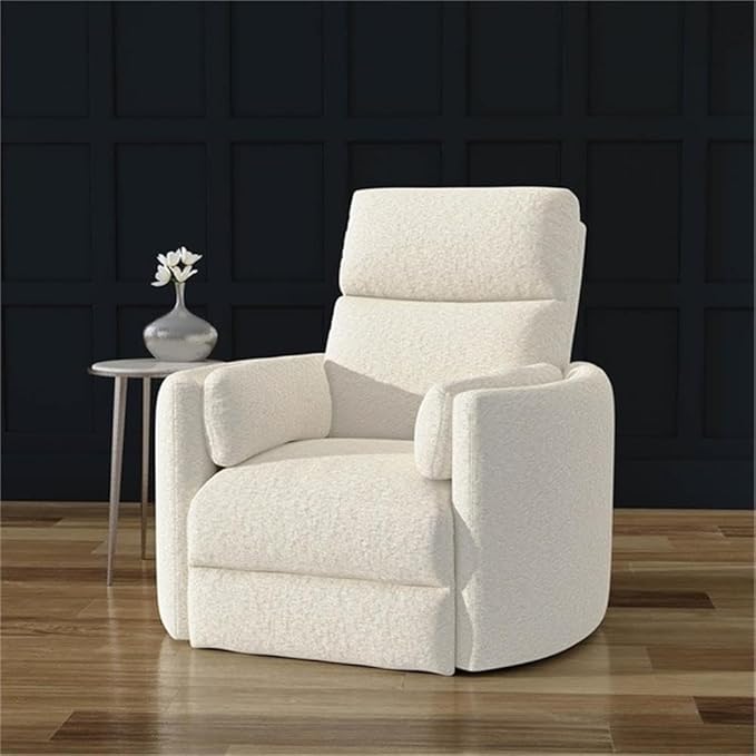 Pemberly Row Fabric Recliner Chair, Electric in White (40" H x 40" W x 37" D) for Living Room, Bedroom, Office with USB Charger, Power Swivel Glider Recliner