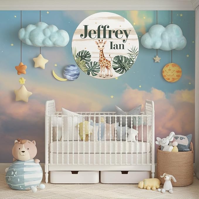Personalized Baby Name Signs for Nursery, Giraffe Sign for Baby Door Decor, Newborn Gifts for Boy, Boys Nursery Wall Bedroom Decorations, Mother's Day Gifts for New Mom Dad Gift