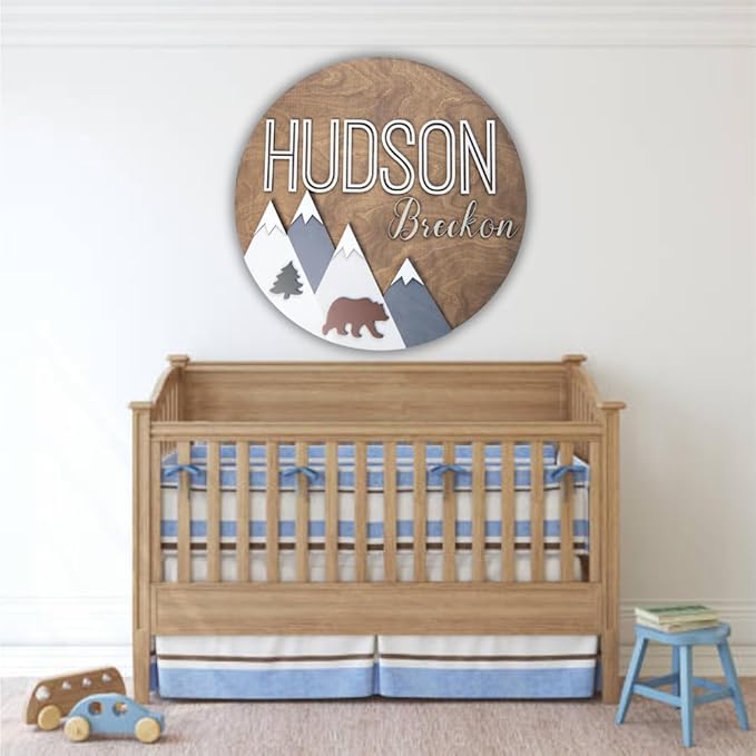 Personalized Wooden Name Sign - Custom Baby Name Signs for Nursery & Kids Room Decor - Baby Announcement Sign - Name Wall Art - Wooden Letters for Wall - Custom Round Nursery Name Sign (Design 6)