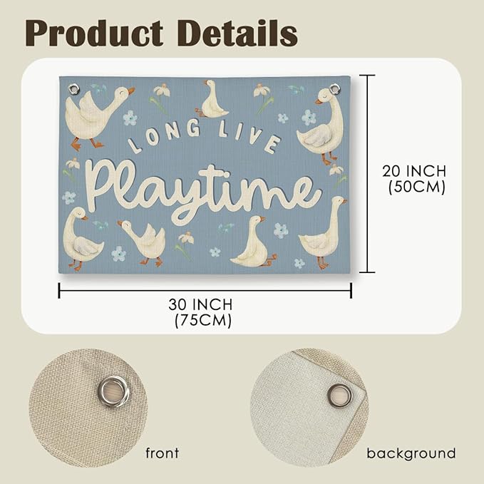 Playroom Wall Decor, Kids Toddler Boy Girls Playroom Silly Goose Decor Hanging Linen Banner,Play Room Wall Decor for Kids Boys Girls Nursery, 20x30 Inch