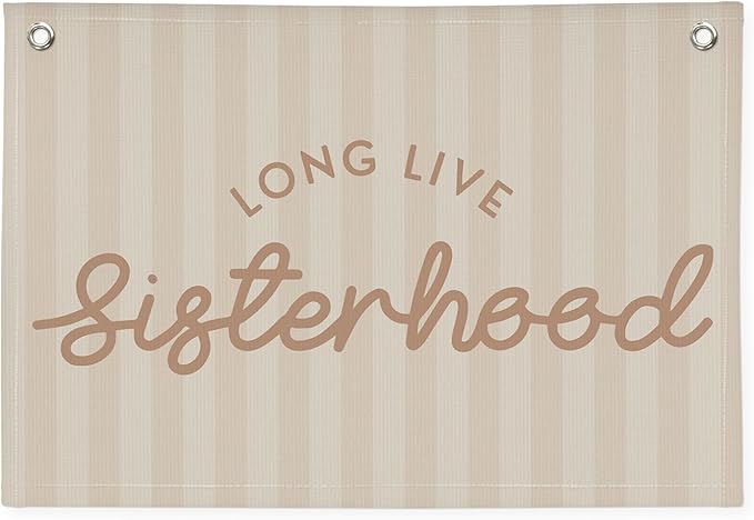 Girls Room Decor Long Live Sisterhood Linen Hanging Banner Flag Pink Stripes Banner for Toddler Playroom Wall Decor for Kids Bedroom Dorm Toddler Decorations Trendy Room 30x20,girlroom