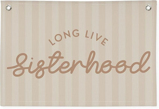 Girls Room Decor Long Live Sisterhood Linen Hanging Banner Flag Pink Stripes Banner for Toddler Playroom Wall Decor for Kids Bedroom Dorm Toddler Decorations Trendy Room 30x20,girlroom