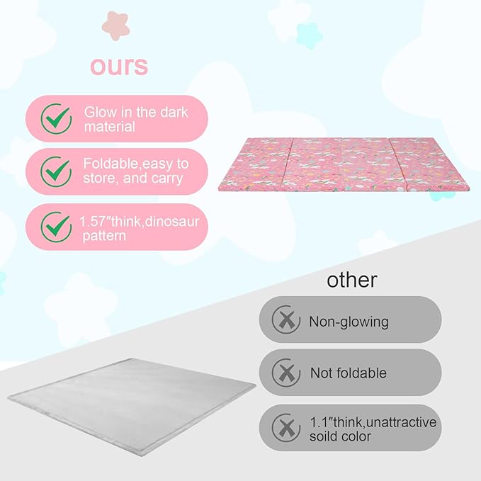 MeMoreCool Kids Floor Futon Mattress, Play Mat Muscle Mat Large 6x4 FT, Thicken Foam Tatami Mattress for Children Play Area, Foldable Sleeping Crawling Pad for Playroom, Pink Rainbow