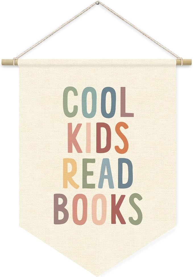 Cool Kids Read Books Reading Room Decor - Boho Rainbow Canvas Banner Flag Decor for Kids Nursery Toddler Reading Corner Nook Classroom Library, Wall Hanging Pennant Flag Banner 15x11in