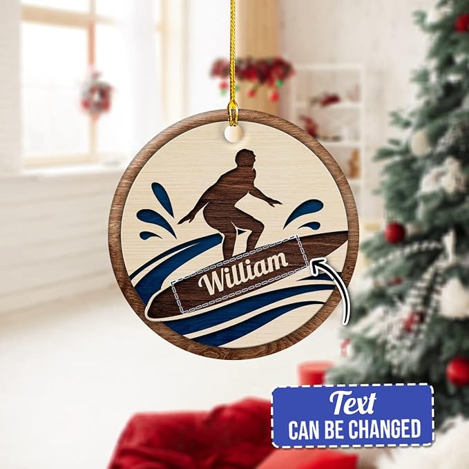 wowcugi Personalized Surfing Ornament Surfboard Christmas Ornaments with Ceramic Ornament Xmas Tree Decoration Keepsake Gifts for Men Women