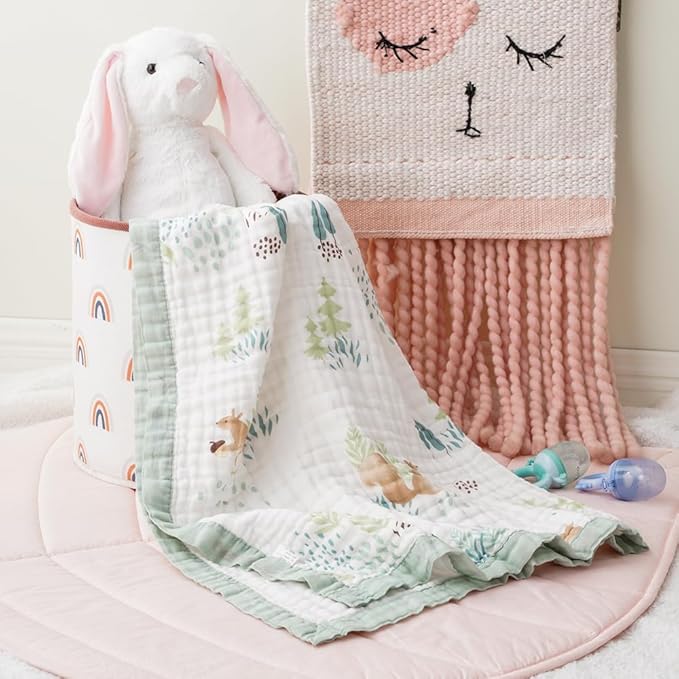 BATTILO PTY 6 Layer Muslin Baby Blankets, Nursery Blankets for Boys Girls, Swaddle Blankets Babt Blanket Neutral Soft Lightweight Toddler and Kids Throw Blanket (Green Squirrel)