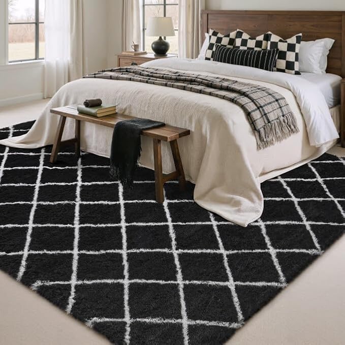 5x7 Checkered Rug for Living Room Black and White Modern Soft Area Rug Fluffy Non-Slip Carpet for Bedroom Playroom Home Aesthetic Decor