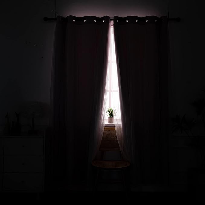INLINAS Pale Pink Blackout Curtains with Sheer Overlay - Grommet Top Thermal and Noise Reduction Panels for Bedroom and Living Room Light Blocking and Energy Saving, 52 x 63 Inches, Set of 2