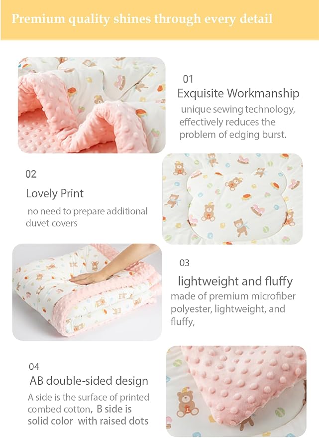 Cuite Pumpkin Baby Toddler Bed Comforter, Down Alternative Toddler Comforter All Season,Quilted Toddler Blanket for Daycare,Baby Kids Crib Quilt for Girls(47x 59 Pink)