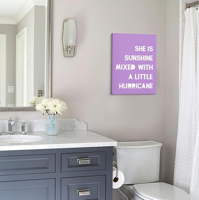 PHAMTE Girls Bedroom Wall Decor,She Is Sunshine Mixed With a Little Hurricane Girls Room Wall Art,Sunshine Print Framed Canvas Painting Artwork Girl Room Bedroom Home Nursery Playroom(11x14 Inch)（Violet）