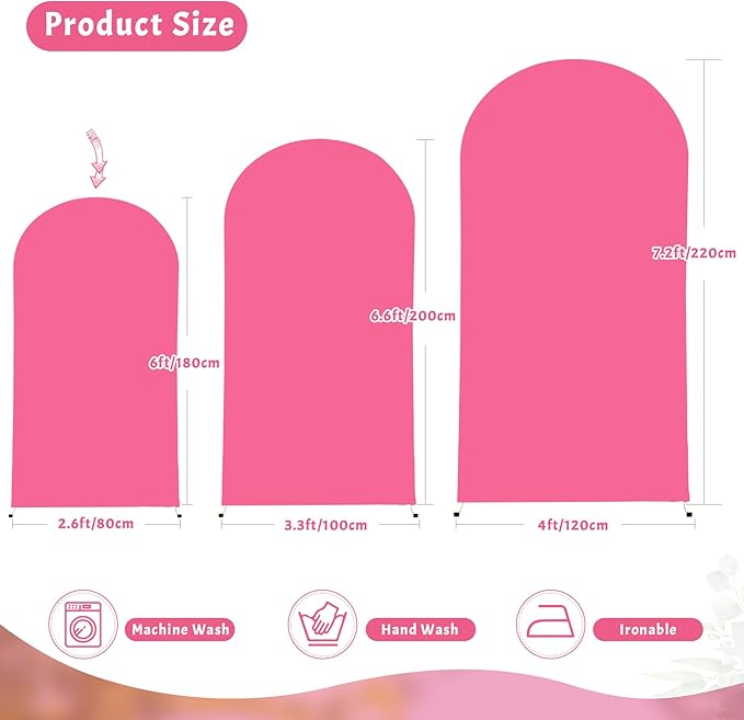 Hot Pink Arch Cover, 6FT Spandex Fitted Wedding Arch Stand Covers Round Top Chiara Backdrop Cover for Birthday Party Ceremony Banquet Decoration