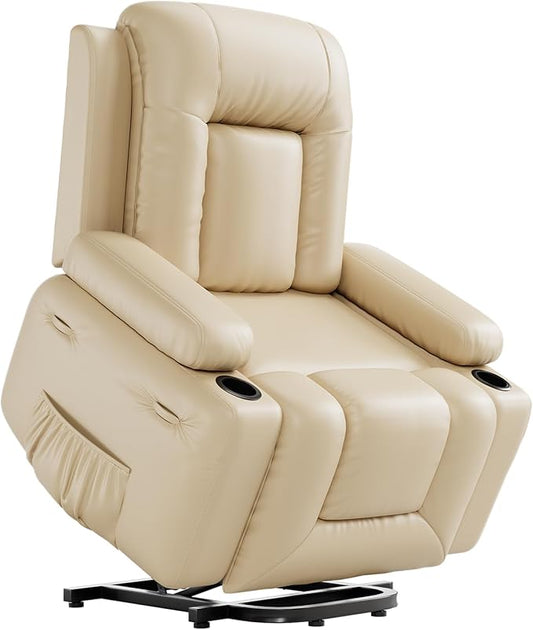GarveeHome Power Recliner Chair - Heat and Massage, Adjustable Electric Recliner Ergonomic PU Leather Single Sofa, Tall Back, Padded Seat, Lazy Chair for Living Room