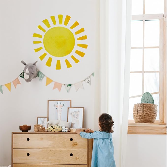 Watercolor Rainbow, Sun, Polka Dots Wall Decal for Kids Room, Nursery, Baby Room Decor, Polka Dots Mural, Rainbow Wallpaper (Sun, Medium)