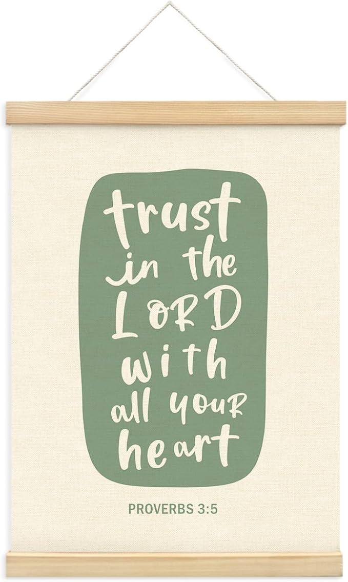 PLKMN Proverbs 3:5-6 Trust in the Lord With All Your Heart Wall Art, Wooden Poster Hanger, Bible Verses Decor, Christian Home Room Decor, 12x16 Inch
