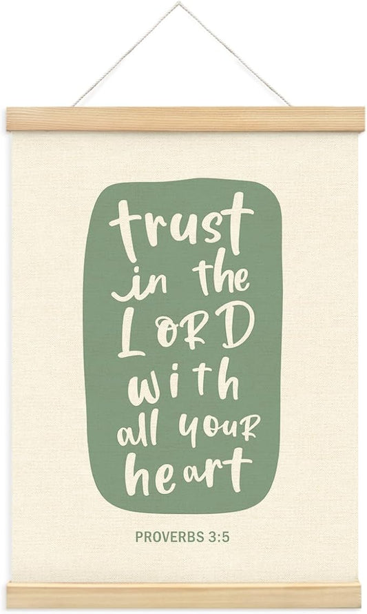 PLKMN Proverbs 3:5-6 Trust in the Lord With All Your Heart Wall Art, Wooden Poster Hanger, Bible Verses Decor, Christian Home Room Decor, 12x16 Inch