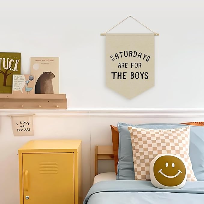 Saturdays Pennant Flag Banner, Boys Room Wall Hanging Decor for Playroom