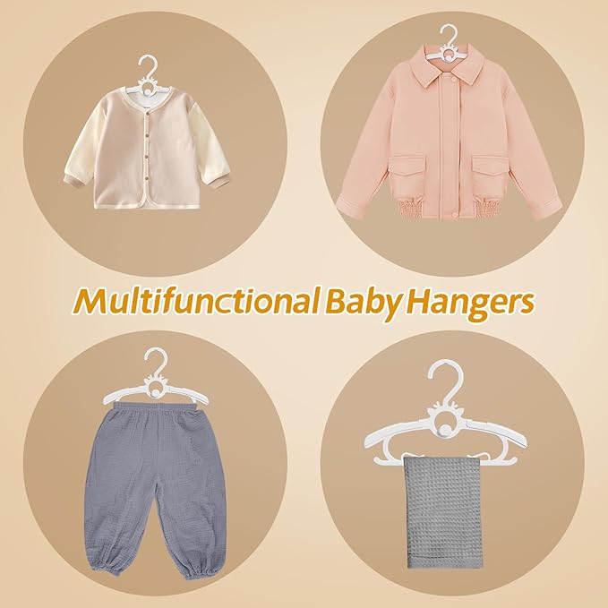 Toddler Hangers 60PCS, 11"-14" Extendable and Stackable Baby Hangers, 45g Ultra-Thick Space Saving Non-Slip Plastic Hanger for Infant, Kids and Nursery Closet, White